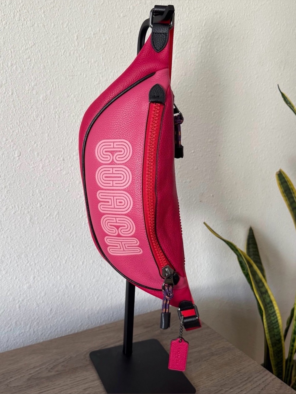 Coach 69525 Belt Bag 40 Two Tone Pink Red Leather Retro Logo Waist Pack Crossbod